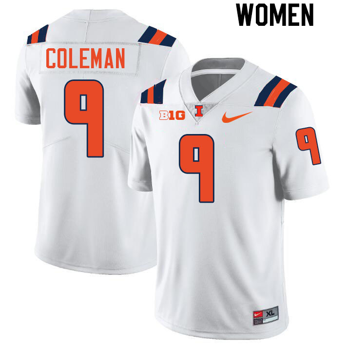 Women #9 Seth Coleman Illinois Fighting Illini College Football Jerseys Stitched-White